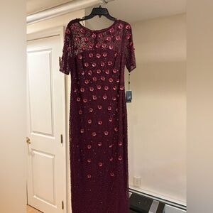 Adrianna Papell Burgundy Sequin Midi Dress